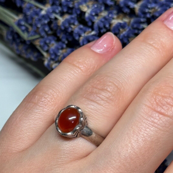 925 Sterling Silver Amber Ring Size 6