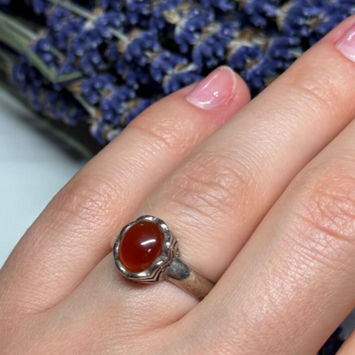 925 Sterling Silver Amber Ring Size 6