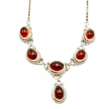 Vintage 925 Sterling Silver Amber Necklace