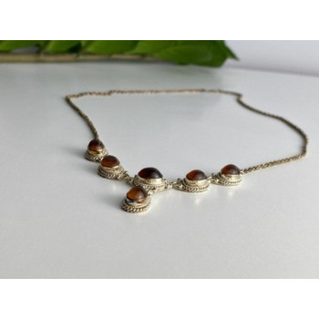 Vintage 925 Sterling Silver Amber Necklace