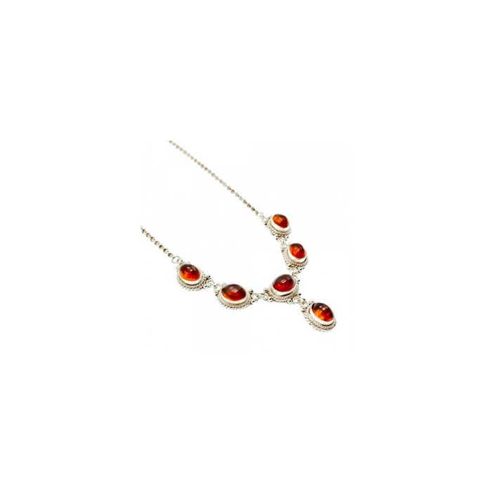 Vintage 925 Sterling Silver Amber Necklace