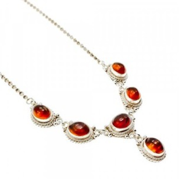 Vintage 925 Sterling Silver Amber Necklace