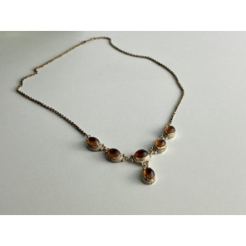 Vintage 925 Sterling Silver Amber Necklace