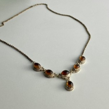 Vintage 925 Sterling Silver Amber Necklace