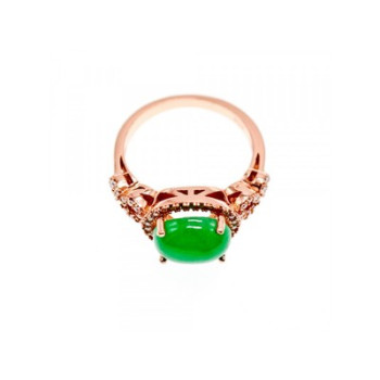 925 Sterling Silver Gold Plated Green Nephrite (jade) & CZ Ring Size 8