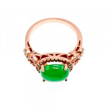 925 Sterling Silver Gold Plated Green Nephrite (Jade) & CZ Ring Size 8