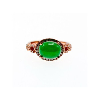 925 Sterling Silver Gold Plated Green Nephrite (jade) & CZ Ring Size 8