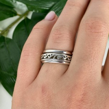 Vintage 925 Sterling Silver Spinner Band Ring Size 6.75
