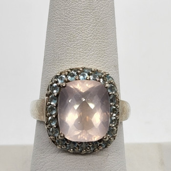 925 Sterling Silver Quartz & Zircon Ring Size 8