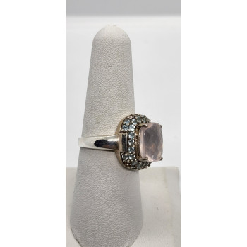 925 Sterling Silver Quartz & Zircon Ring Size 8