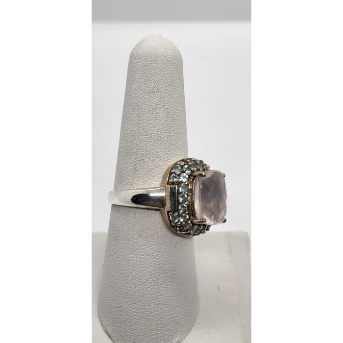 925 Sterling Silver Quartz & Zircon Ring Size 8