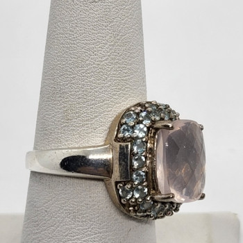 925 Sterling Silver Quartz & Zircon Ring Size 8