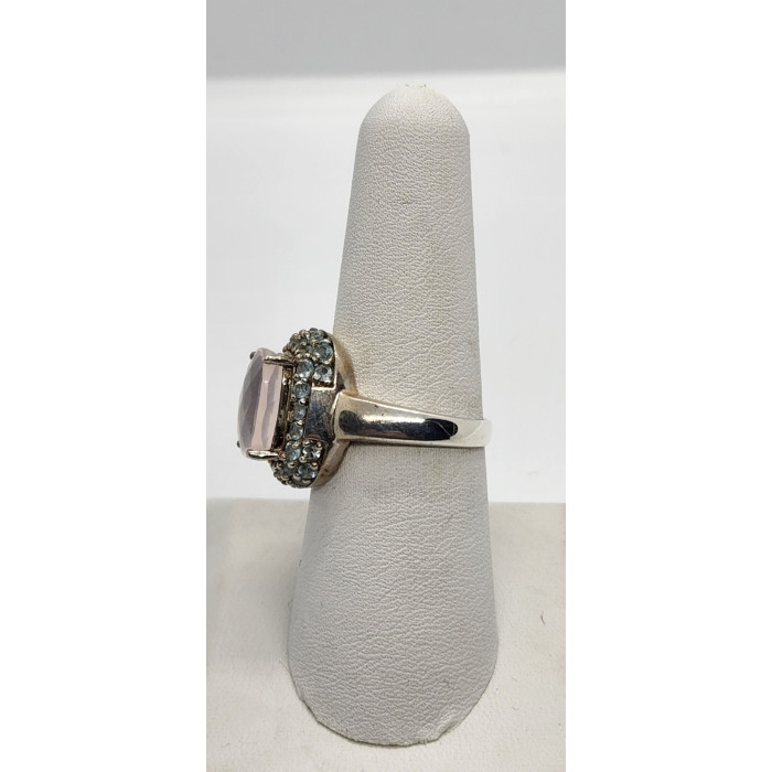 925 Sterling Silver Quartz & Zircon Ring Size 8