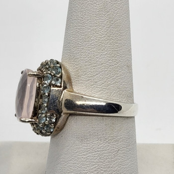 925 Sterling Silver Quartz & Zircon Ring Size 8