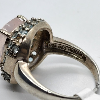 925 Sterling Silver Quartz & Zircon Ring Size 8