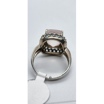 925 Sterling Silver Quartz & Zircon Ring Size 8