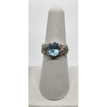 925 Sterling Silver With Topaz & Diamonds Ring Size 7