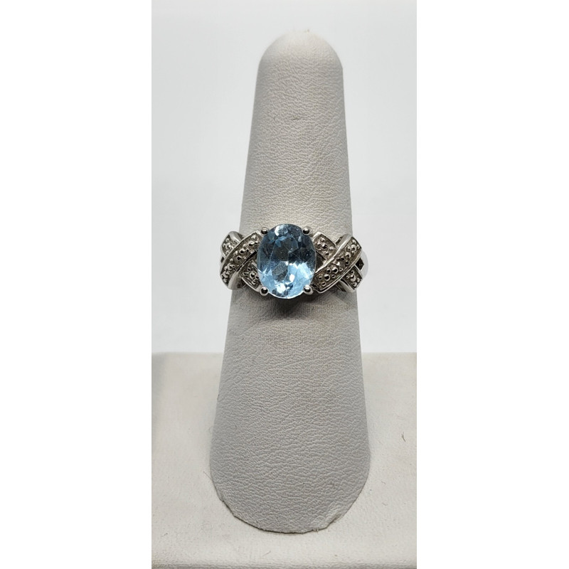 925 Sterling Silver With Topaz & Diamonds Ring Size 7