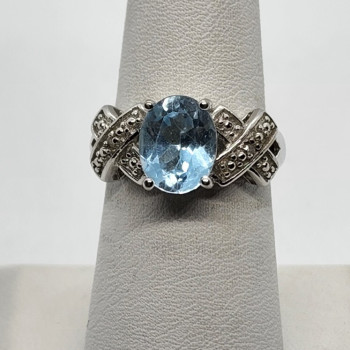 925 Sterling Silver With Topaz & Diamonds Ring Size 7