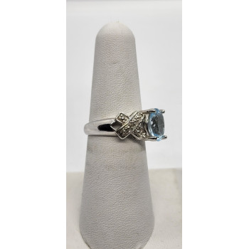 925 Sterling Silver With Topaz & Diamonds Ring Size 7