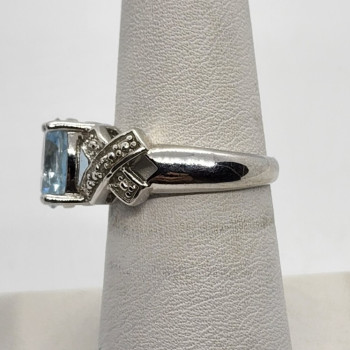 925 Sterling Silver With Topaz & Diamonds Ring Size 7
