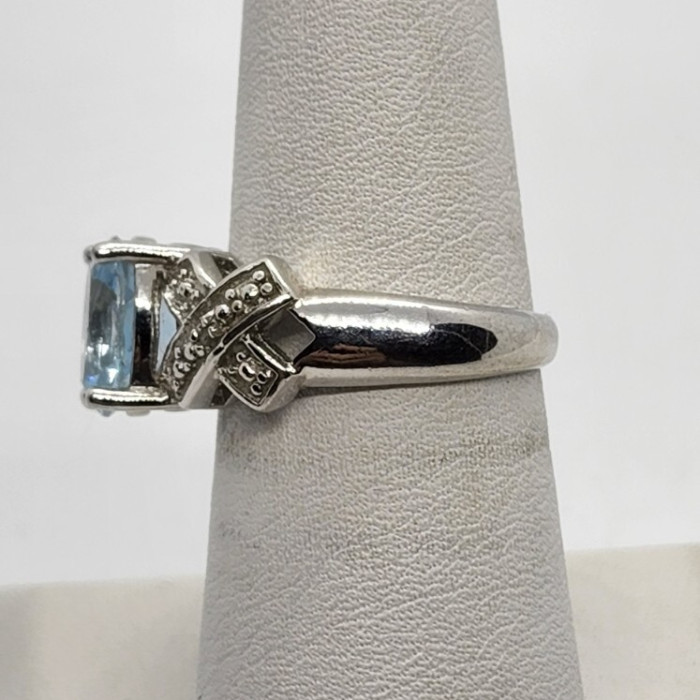 925 Sterling Silver With Topaz & Diamonds Ring Size 7