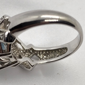 925 Sterling Silver With Topaz & Diamonds Ring Size 7