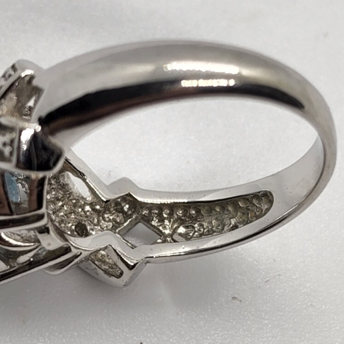 925 Sterling Silver With Topaz & Diamonds Ring Size 7