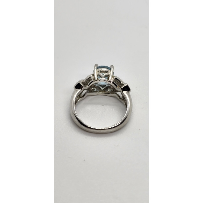 925 Sterling Silver With Topaz & Diamonds Ring Size 7