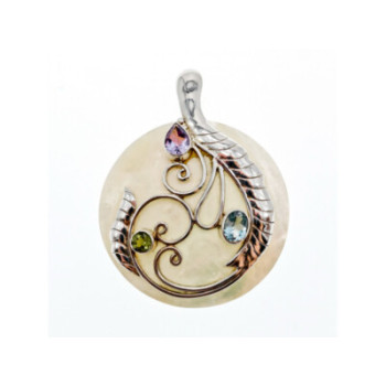 925 STERLING SILVER TOPAZ, AMETHYST, PERIDOT, MOTHER OF PEARL PENDANT