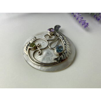 925 STERLING SILVER TOPAZ, AMETHYST, PERIDOT, MOTHER OF PEARL PENDANT