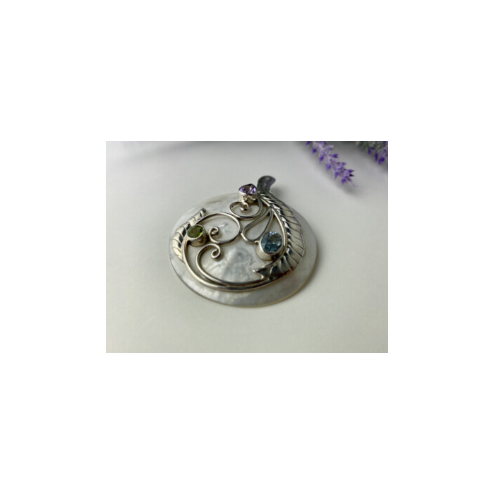 925 STERLING SILVER TOPAZ, AMETHYST, PERIDOT, MOTHER OF PEARL PENDANT