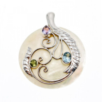 925 Sterling Silver Topaz, Amethyst, Peridot, Mother OF Pearl Pendant