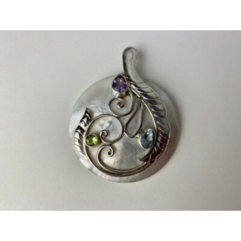 925 STERLING SILVER TOPAZ, AMETHYST, PERIDOT, MOTHER OF PEARL PENDANT