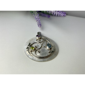 925 STERLING SILVER TOPAZ, AMETHYST, PERIDOT, MOTHER OF PEARL PENDANT