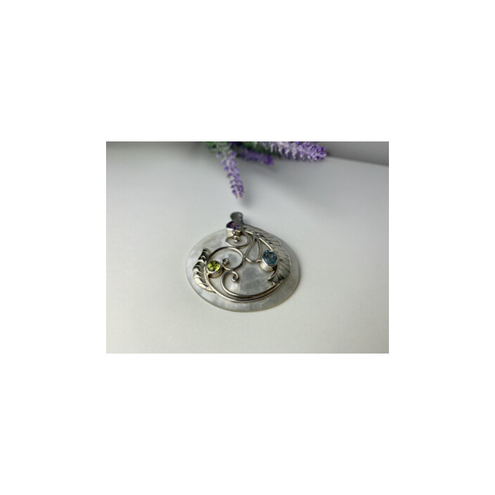 925 STERLING SILVER TOPAZ, AMETHYST, PERIDOT, MOTHER OF PEARL PENDANT