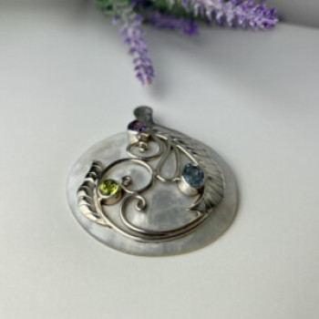 925 Sterling Silver Topaz, Amethyst, Peridot, Mother OF Pearl Pendant