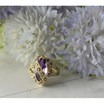 Vintage 925 Sterling Silver Purple Tourmaline & Marcasites Ring Size 6.75