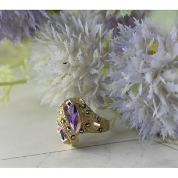 Vintage 925 Sterling Silver Purple Tourmaline & Marcasites Ring Size 6.75