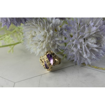 Vintage 925 Sterling Silver Purple Tourmaline & Marcasites Ring Size 6.75