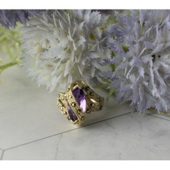 Vintage 925 Sterling Silver Purple Tourmaline & Marcasites Ring Size 6.75