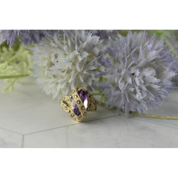 Vintage 925 Sterling Silver Purple Tourmaline & Marcasites Ring Size 6.75