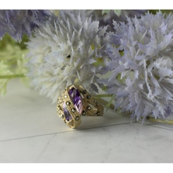 Vintage 925 Sterling Silver Purple Tourmaline & Marcasites Ring Size 6.75
