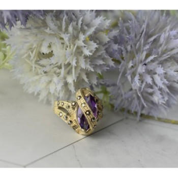 Vintage 925 Sterling Silver Purple Tourmaline & Marcasites Ring Size 6.75