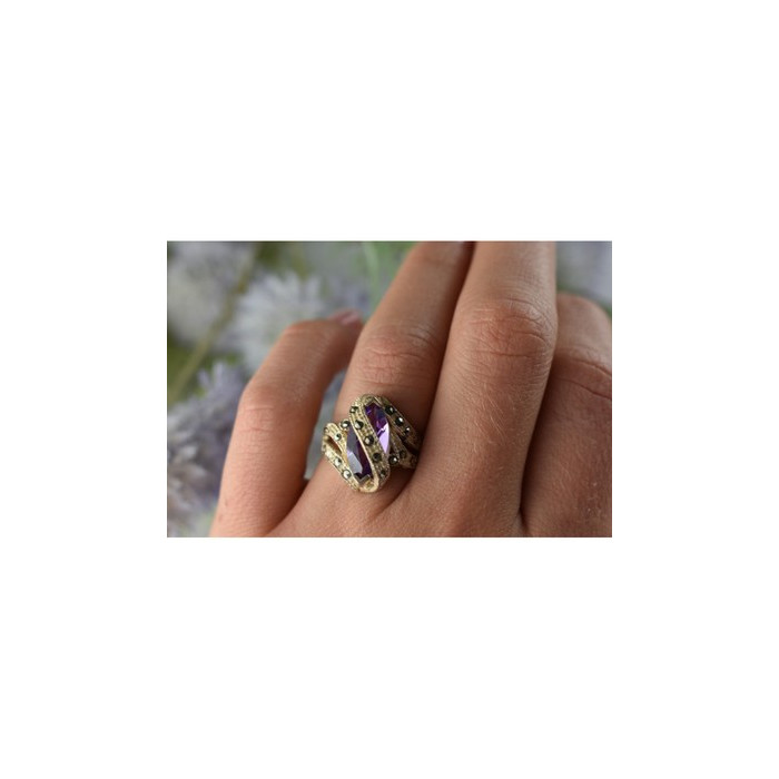 Vintage 925 Sterling Silver Purple Tourmaline & Marcasites Ring Size 6.75