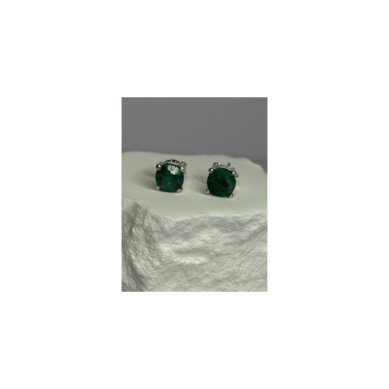 925 Sterling Silver Emerald Earrings Length 0.27 Inch