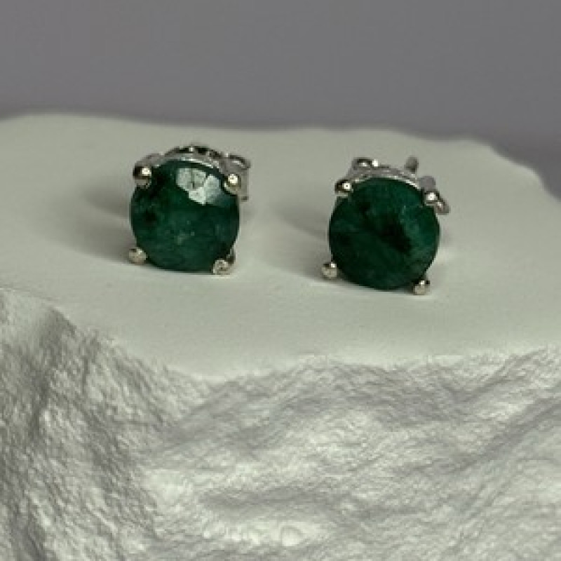 925 Sterling Silver Emerald Earrings Length 0.27 Inch
