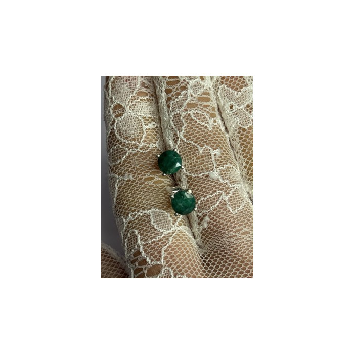 925 Sterling Silver Emerald Earrings Length 0.27 Inch