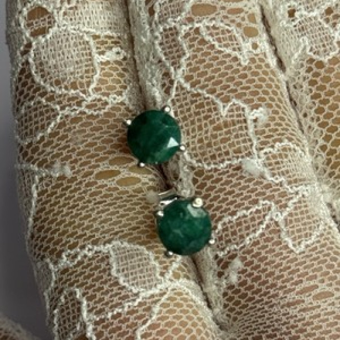 925 Sterling Silver Emerald Earrings Length 0.27 Inch