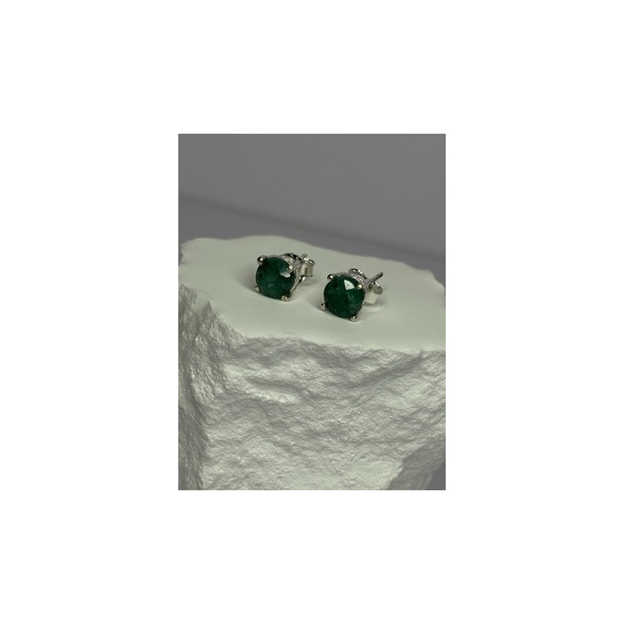 925 Sterling Silver Emerald Earrings Length 0.27 Inch